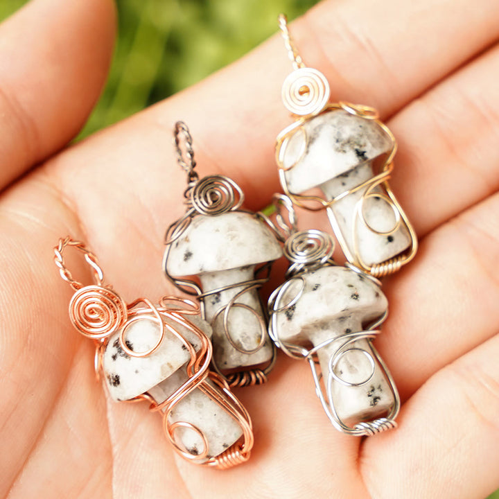 Olivenorma Natural Healing Stone Mushroom Necklace - Tianshan Orchid Stone - Rose Gold Thread - image 44