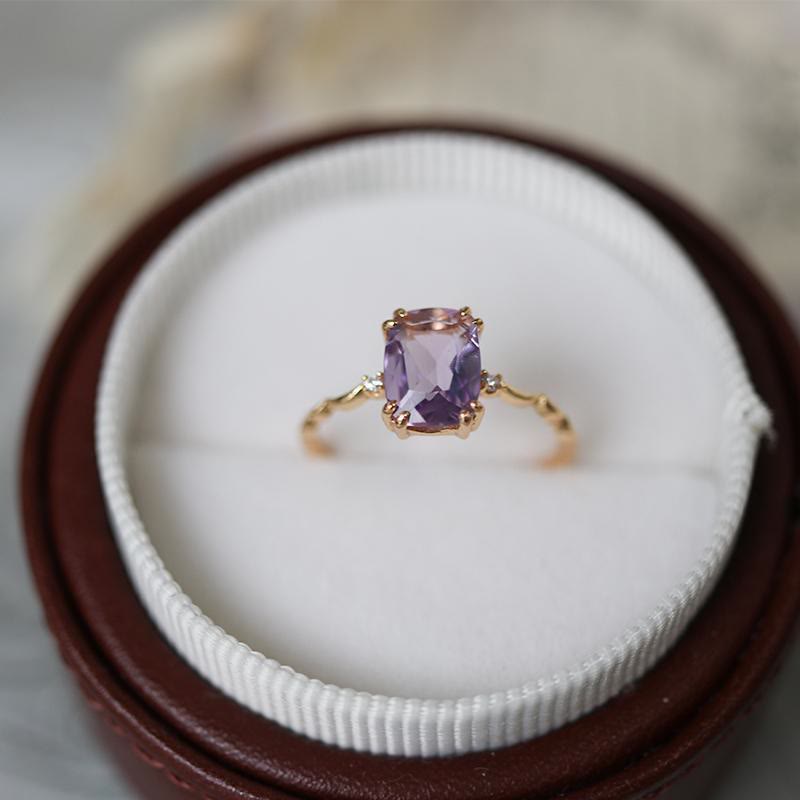 Olivenorma Amethyst Sugar Cube Wave Design Ring - Gold - 8 - image 0