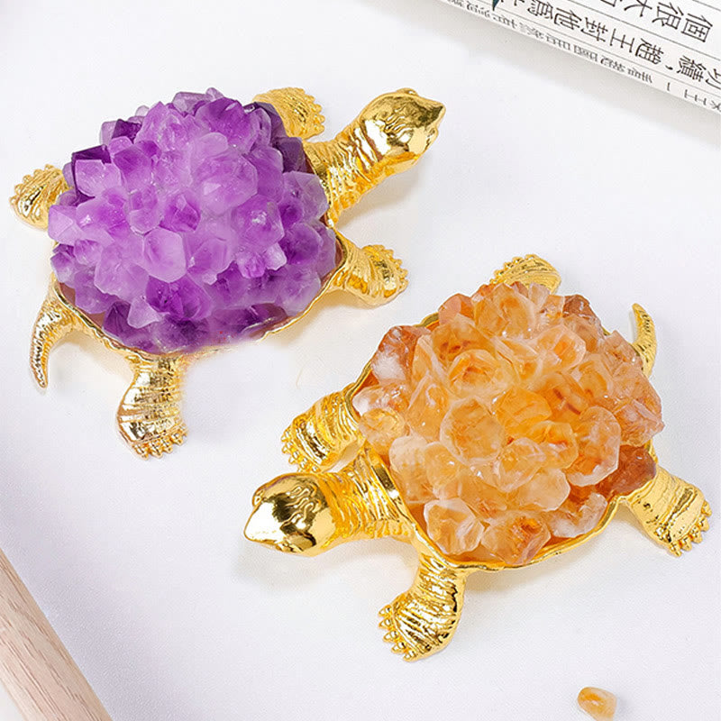 Olivenorma Natural Crystal Cluster Turtle Ornament Lamp Gemstone Decoration