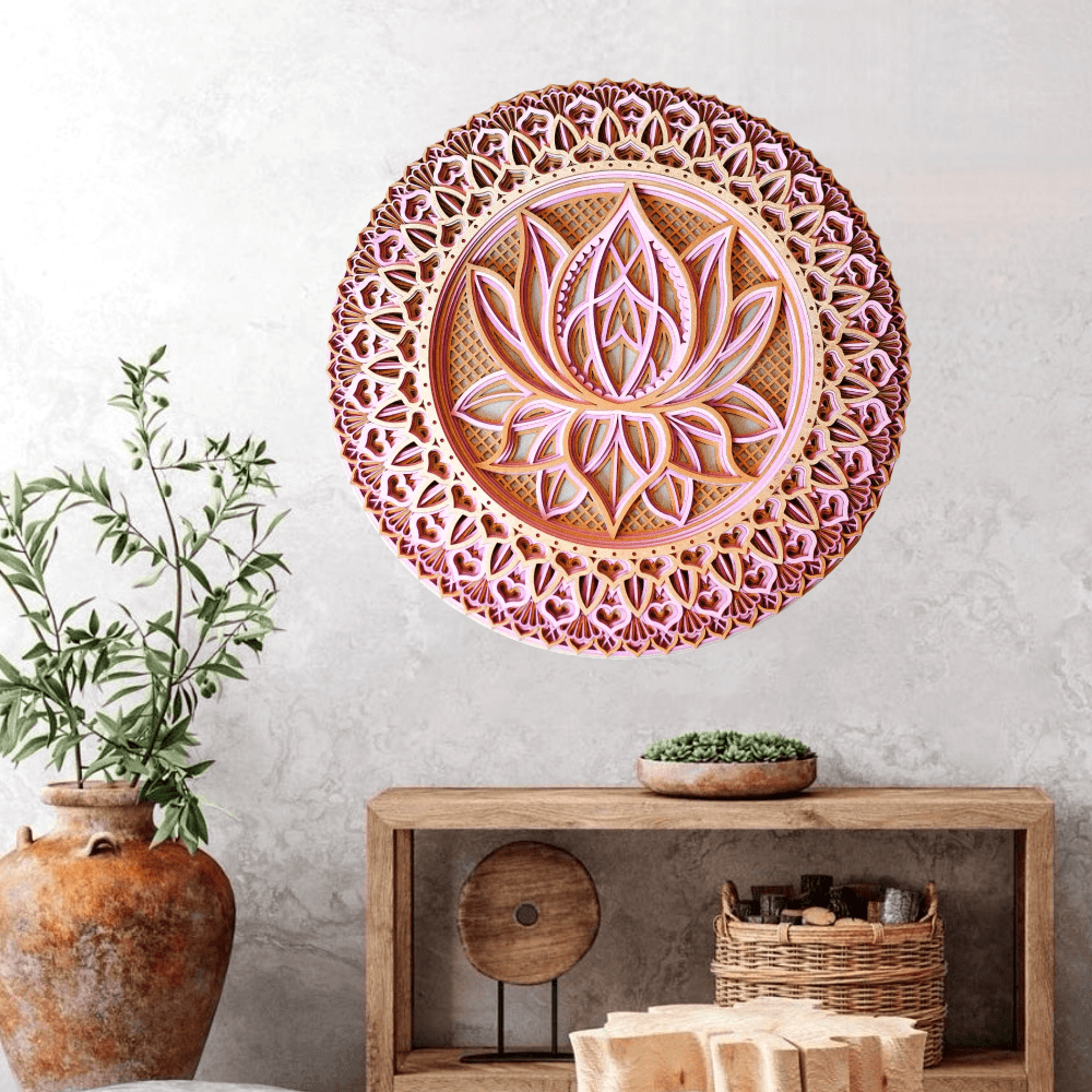 Olivenorma Pink Lotus Mandala 3D Engraving Wall Decor