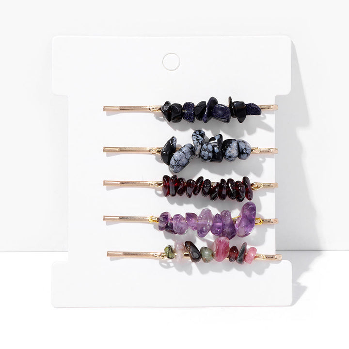 Olivenorma 5Pcs Healing Crystal Hairpin - Blue Sandstone&Snowflake Obsidian&Garnet&Amethyst - image 17