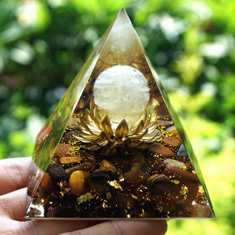 Olivenorma Clear Crystal Tiger Eye Lotus Symbol Orgone Pyramid