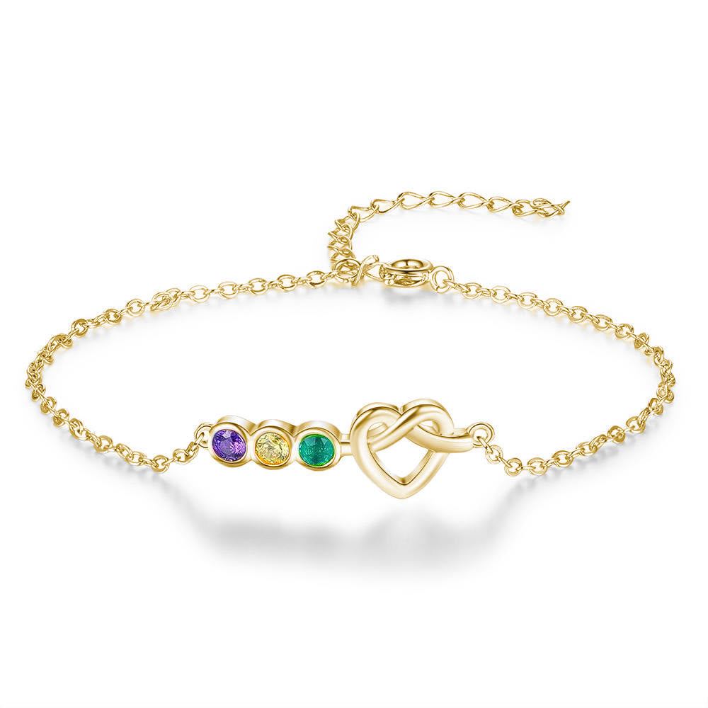 Olivenorma Personalized Heart 2-5 Birthstones Bracelet