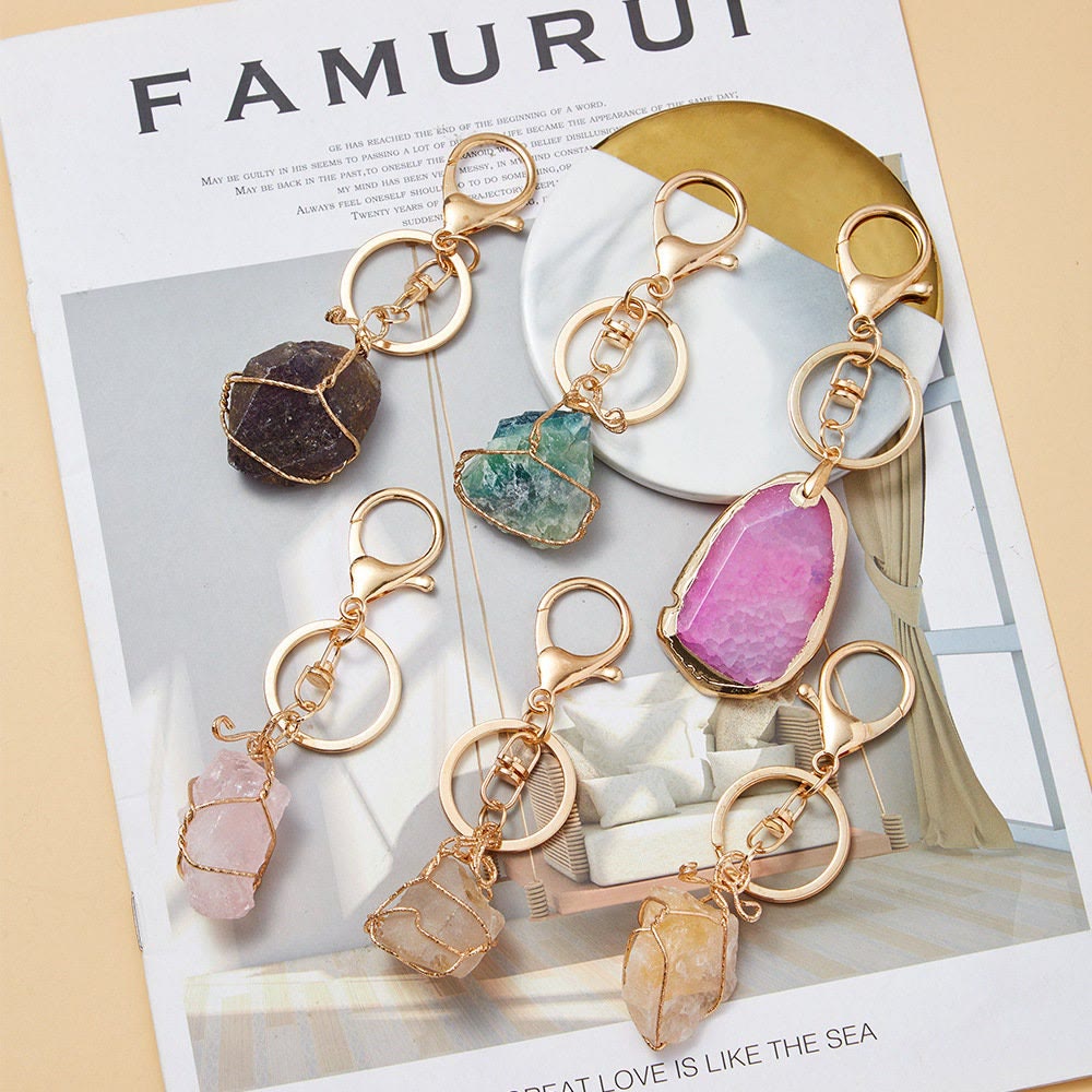 Olivenorma Raw Crystal Keychain Gemstone Pendant Keychain - image 0