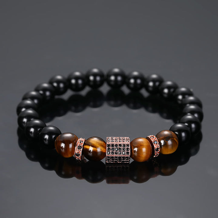 Olivenorma Men's Frosted Black Bead Tiger Eye Bracelet