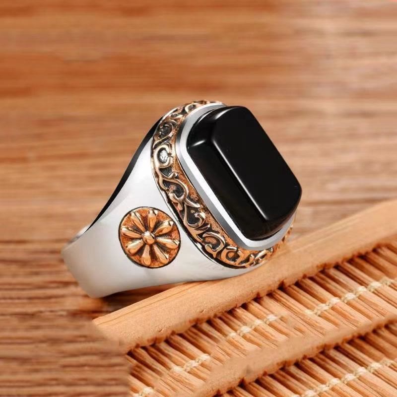 Olivenorma "Man Of Distinction" Vintage Men's Obsidian Signet Ring
