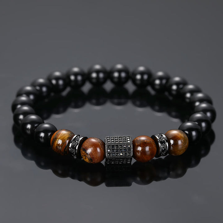 Olivenorma Men's Frosted Black Bead Tiger Eye Bracelet - Glossy Surface - Black - image 3