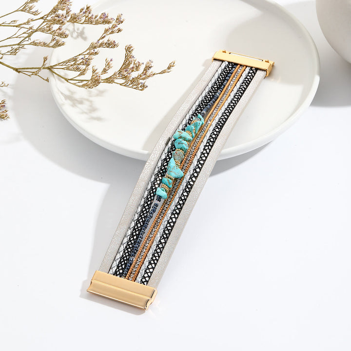 Olivenorma Irregular Turquoise Wide Leather Bracelet