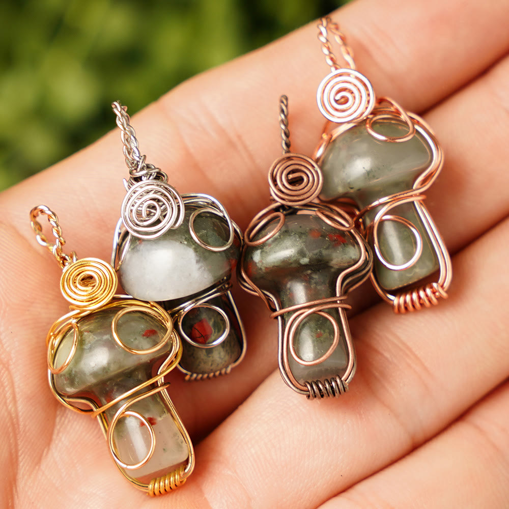 Olivenorma Natural Healing Stone Mushroom Necklace - Dragon Blood Stone - Rose Gold Thread - image 36