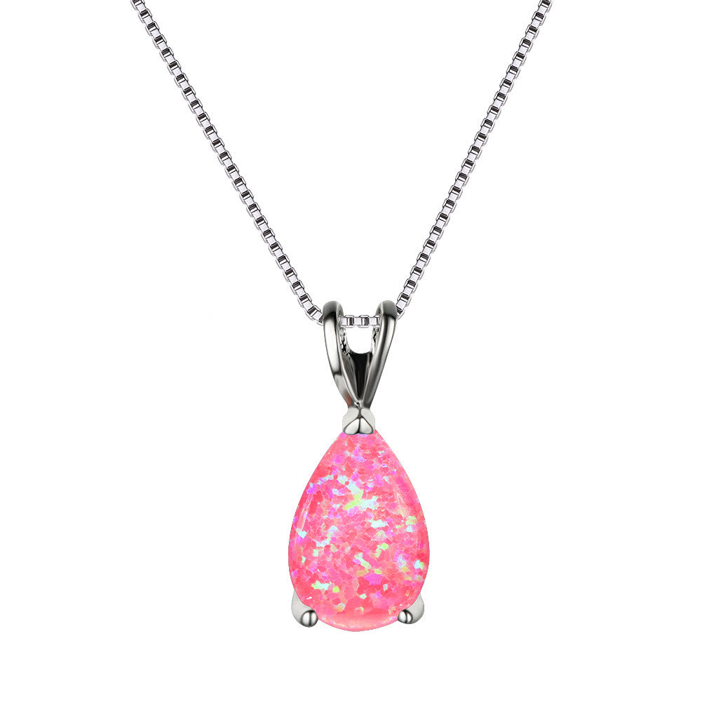 Olivenorma Synthetic Opal Water Drop Pendant Simple Necklace