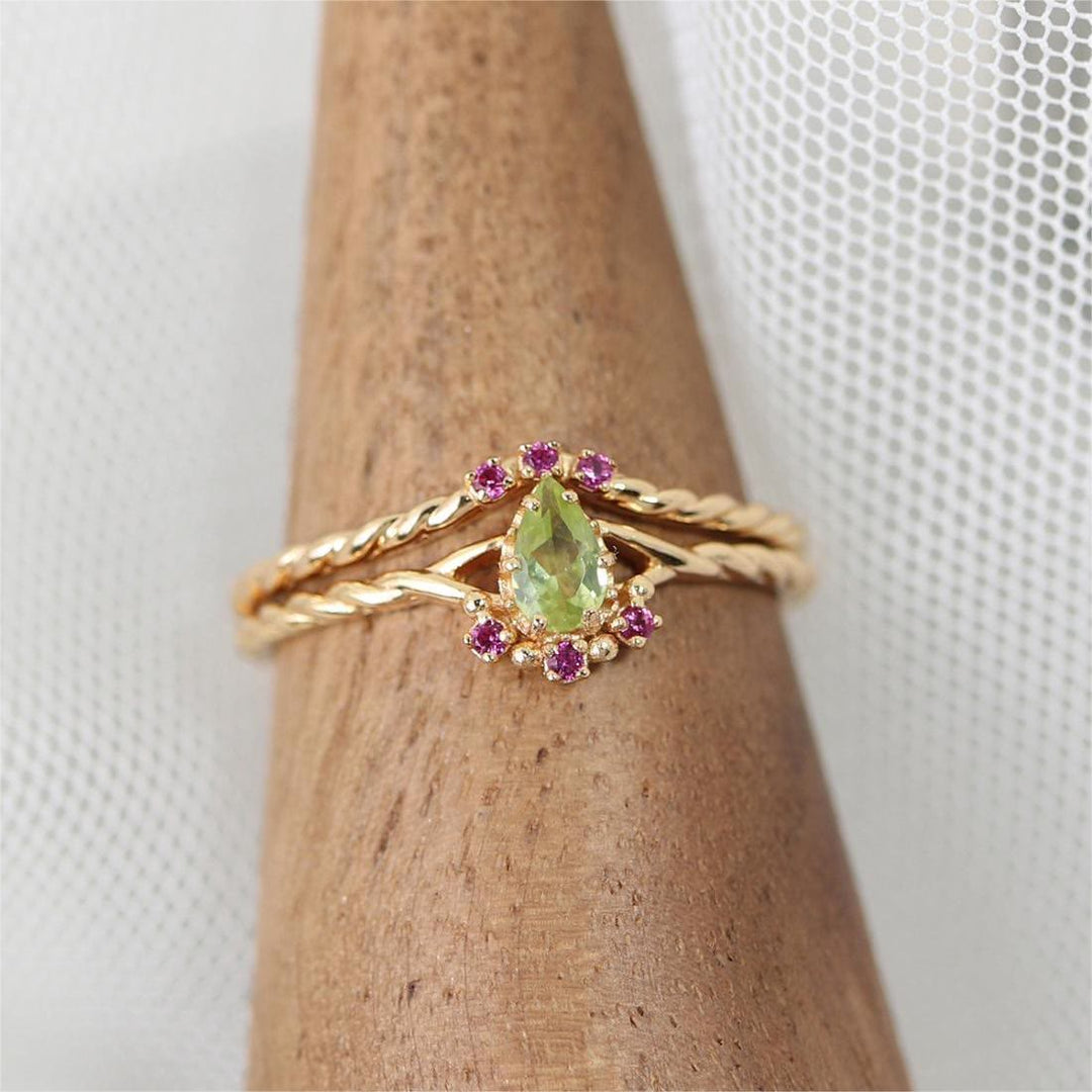 Olivenorma Dainty Peridot Pink Crystal Stacking Adjustable Ring Set