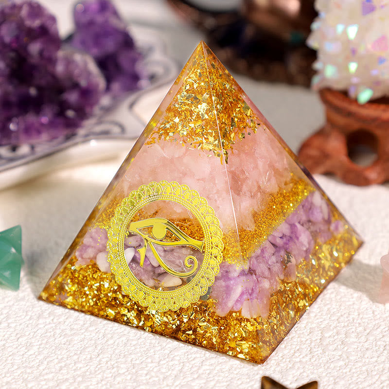 Olivenorma Rose Quartz Lepidolite Eye Of Horus Orgone Pyramid