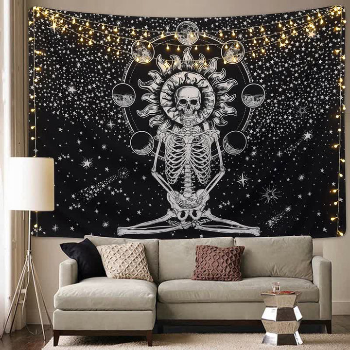 Sun And Star Skull Meditation Wall Hanging Tapestry