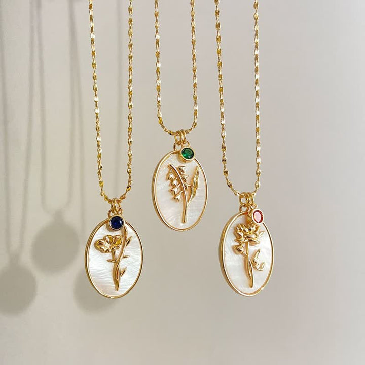 Olivenorma Birth Stone With Birth Flower Necklace - image 0