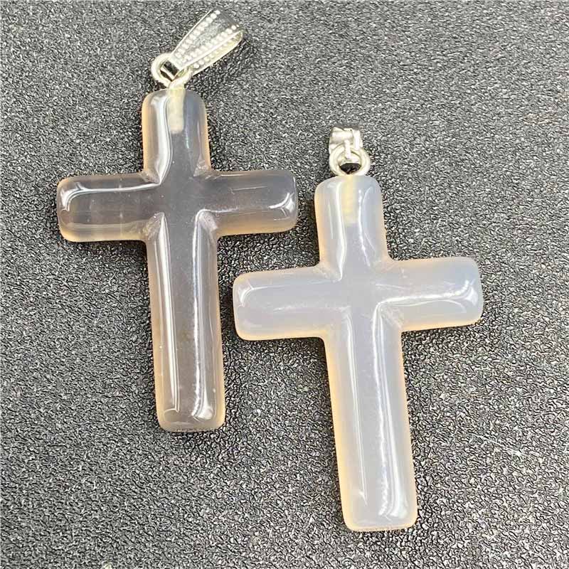 Olivenorma Natural Crystal Cross Healing Pendant - Clear Quartz (or White Quartz) - image 6