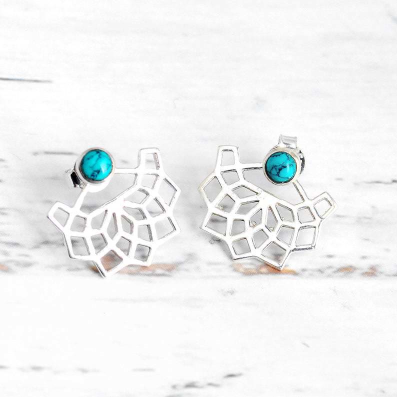 Olivenorma Natural Turquoise Lotus Flower Stud Earrings