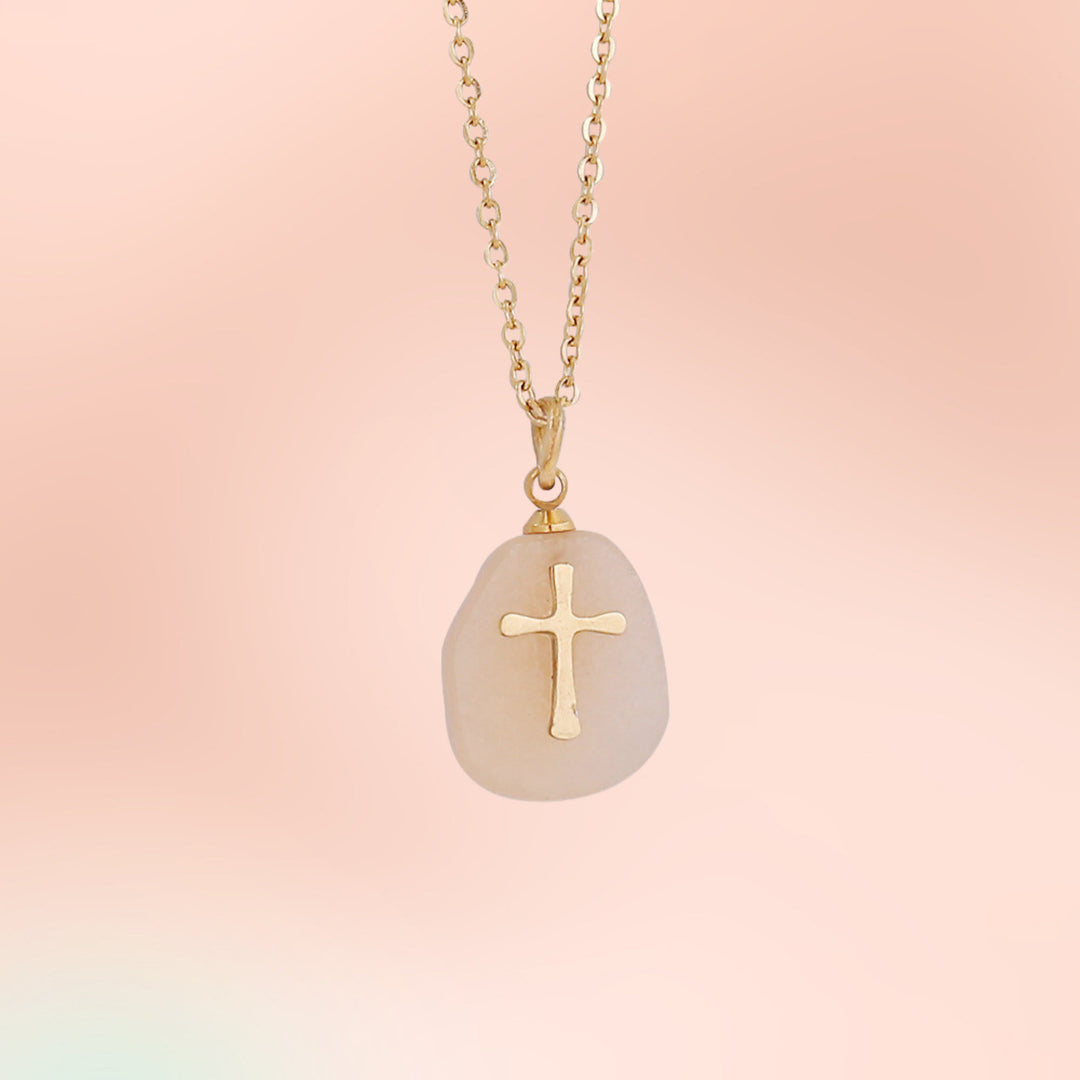 Olivenorma Natural Stone Cross Pendant Necklace