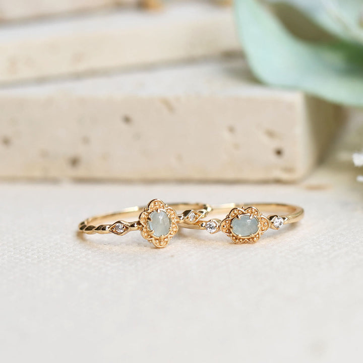Olivenorma Vintage Natural Aquamarine Daisy Flowers Ring