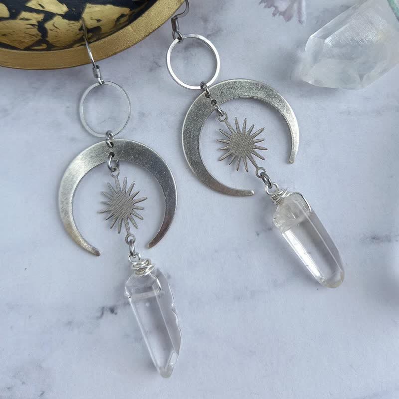 Olivenorma Clear Crystal Crescent Moon With Sun Earrings