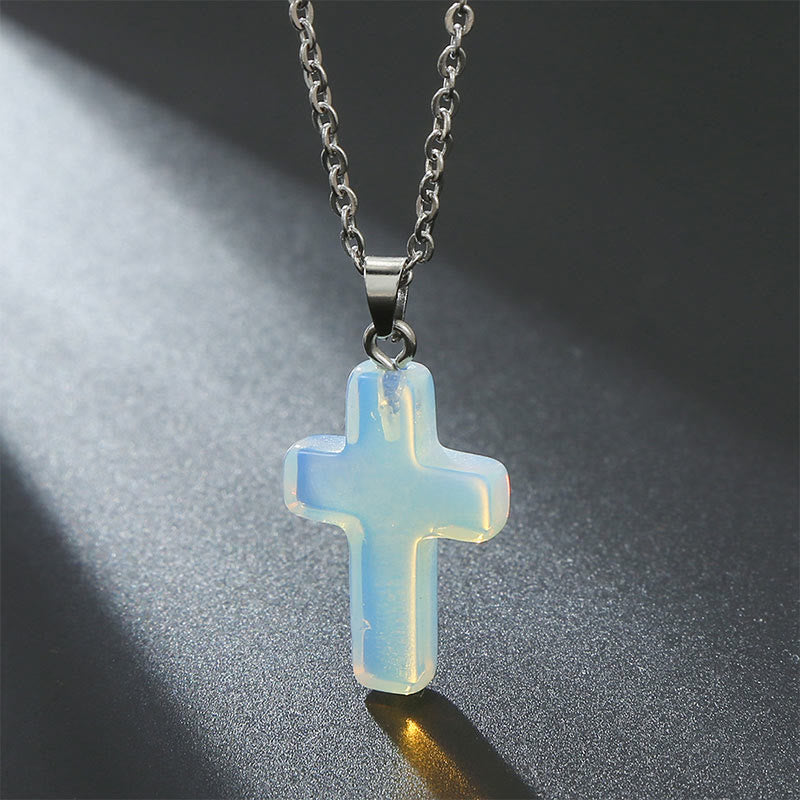 Olivenorma Natural Stone Cross Gemstone Necklace