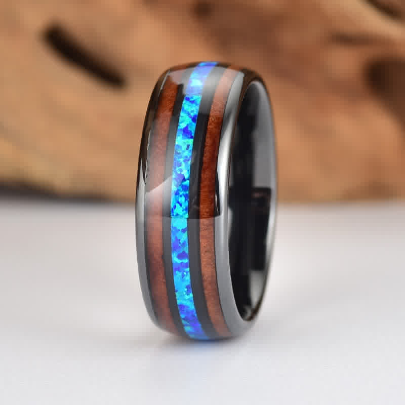 Olivenorma Koa Wood and Abalone Shell Tungsten Carbide Ring - image 9
