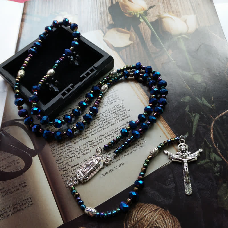Olivenorma Vintage Cross Labradorite Rosary Necklace