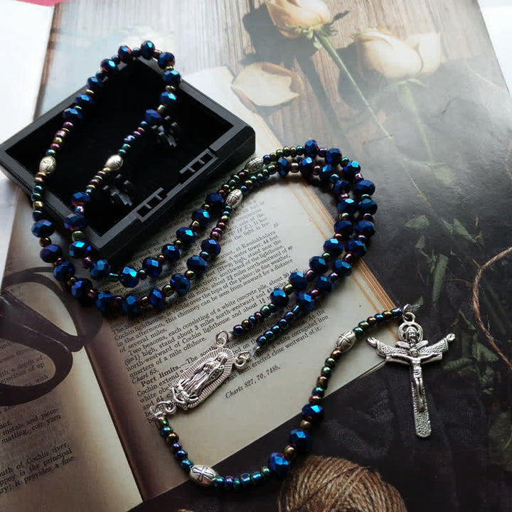 Olivenorma Vintage Cross Labradorite Rosary Necklace
