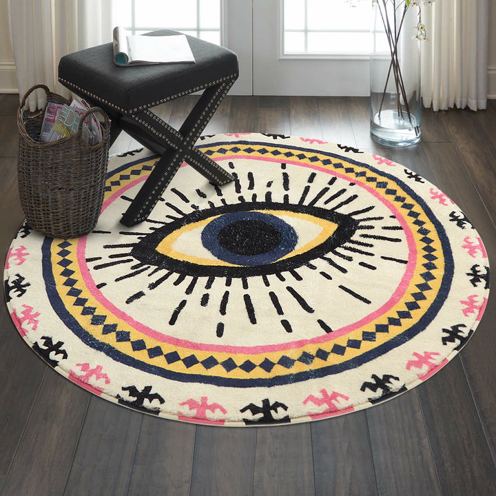 Olivenorma Round Pink Evil Eye Rugs Non-Slip Carpet