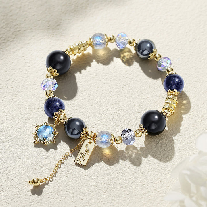 Olivenorma Blue Sandstone Moonstone Obsidian Beaded Bracelet