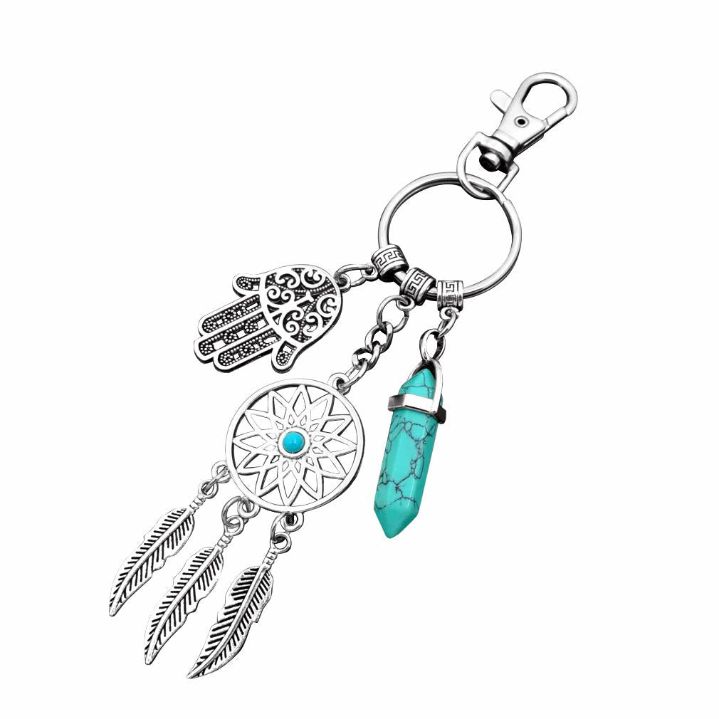 Olivenorma Natural Gemstone Dreamcatcher Pendants Hamsa Keychain - image 9