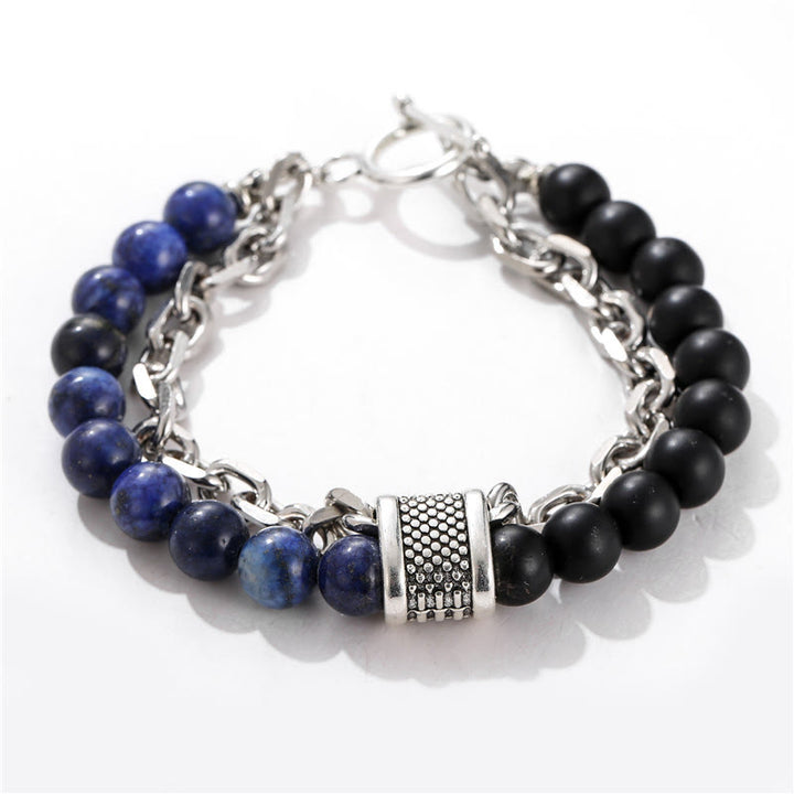 Olivenorma Punk Frosted Stone Combination Geometric Shape Men Bracelet