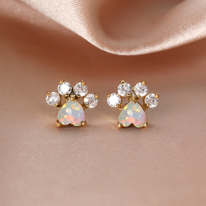 Olivenorma Kawaii Opal White Zircon Kitty Paw Earrings