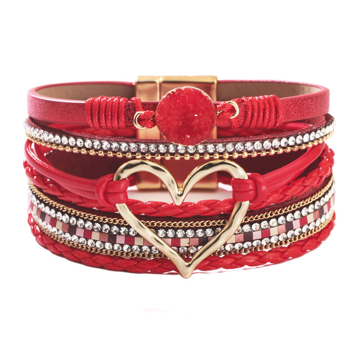 Olivenorma Bohemia Leather Wrap Hollow Heart Bracelet