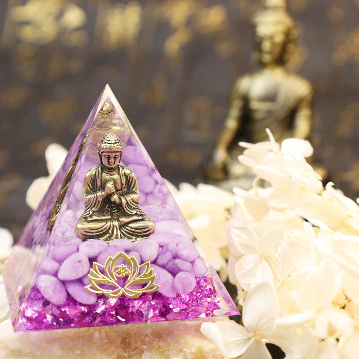 Olivenorma Buddha Lotus With Purple Jade Orgone Pyramid