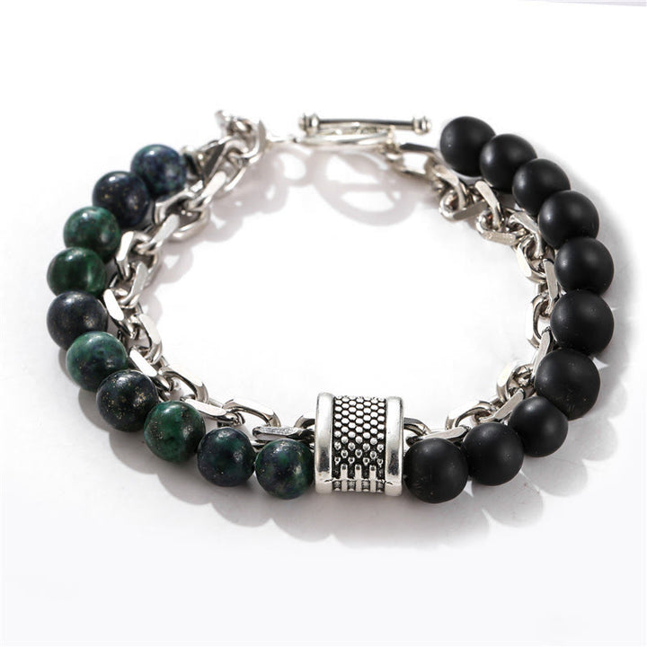 Olivenorma Punk Frosted Stone Combination Geometric Shape Men Bracelet