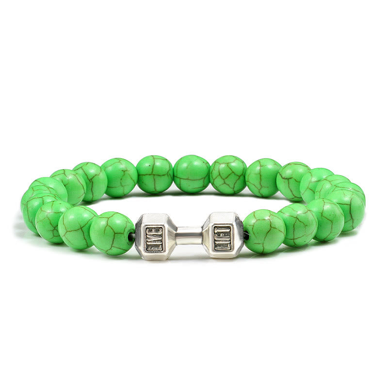 Olivenorma "Live Life" Dumbbells Natural Stone Beads Bracelet - Light Green Turquoise - Silver Barbell - 21cm - image 26