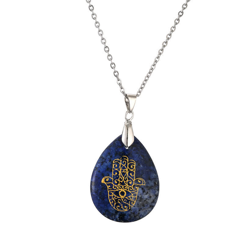 Olivenorma Natural Drop Shape Crystal Hamsa Pendant Necklace