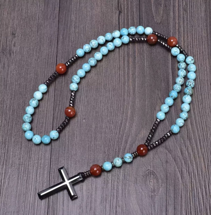 Olivenorma Cross Catholic Natural Stone Rosary Pendant Necklace