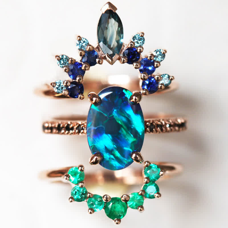 Olivenorma Sapphire With Opal 3 - Piece Ring Set - 10 - image 0
