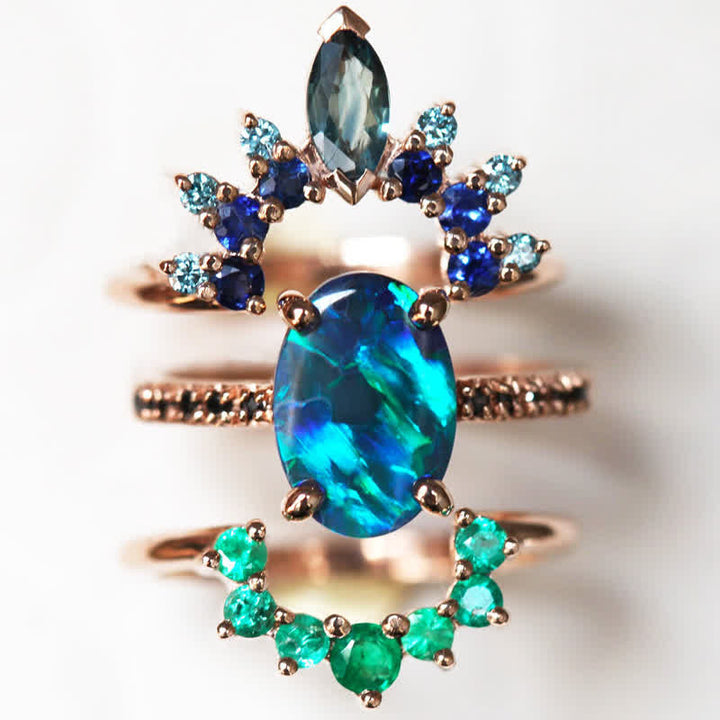 Olivenorma Sapphire With Opal 3 - Piece Ring Set - 10 - image 0