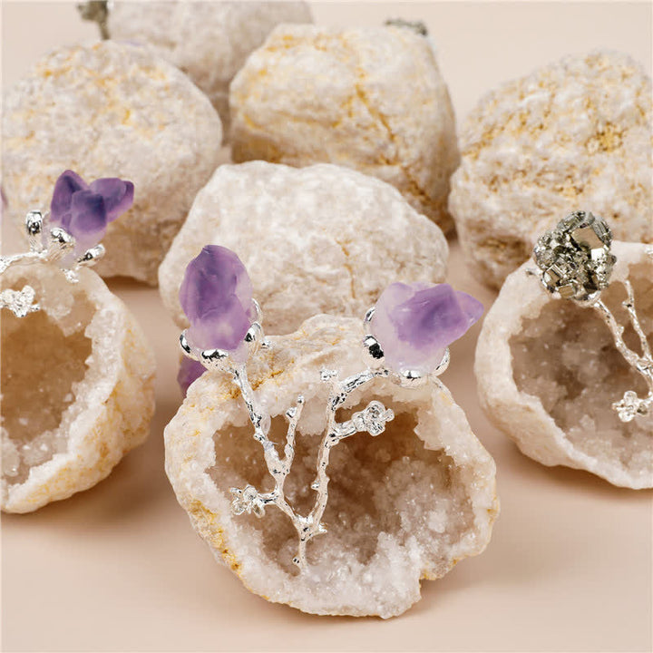 Olivenorma Natural Geode with Amethyst Rosebuds Gemstone Decoration