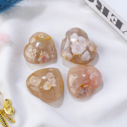 Olivenorma Cherry Blossom Agate Polished Play Stone Crystal Heart