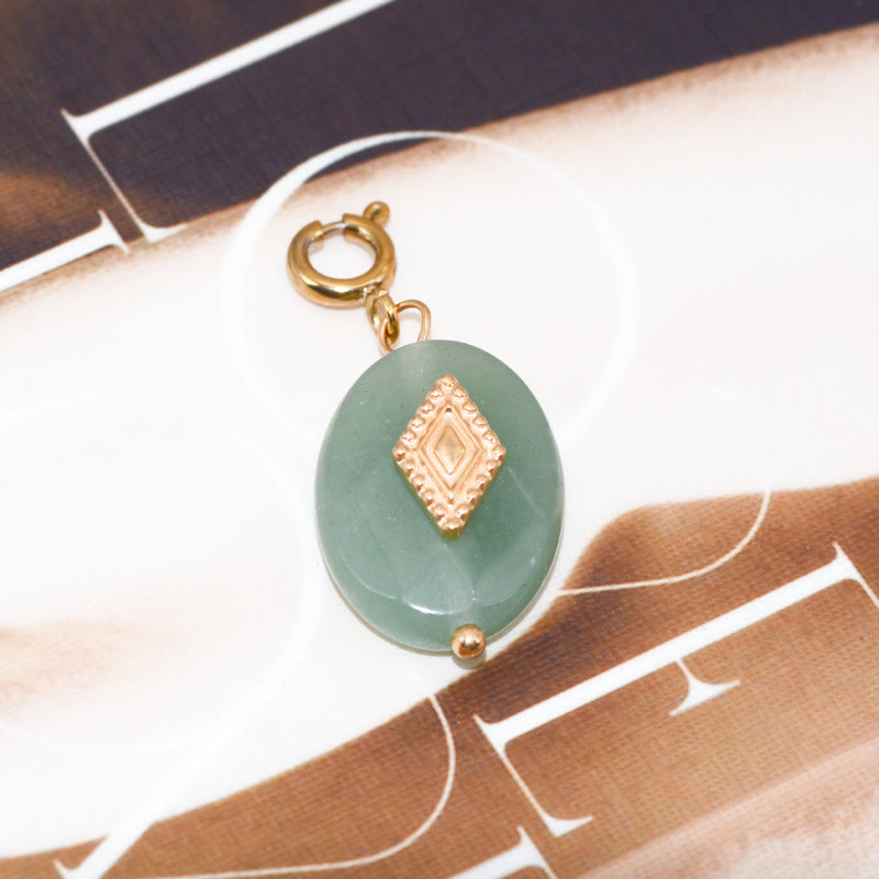 Olivenorma Geometric Round Or Water Drop Crystal Gold Pendant Necklace - Green Aventurine & Rhombus - Necklace #4 - image 13