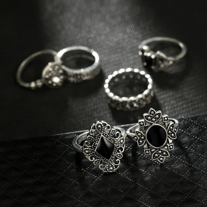 Olivenorma Vintage Obsidian 15 - Piece Ring Set