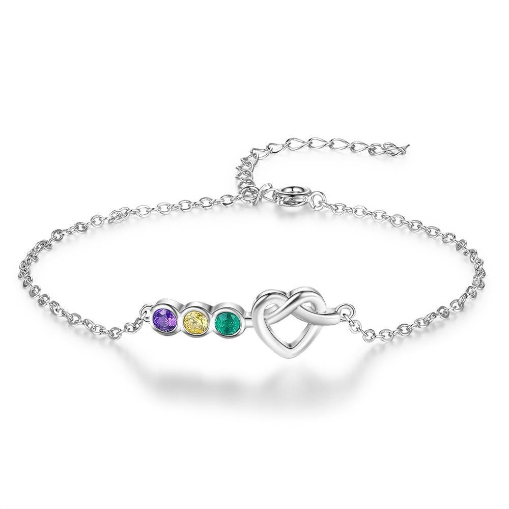 Olivenorma Personalized Heart 2-5 Birthstones Bracelet