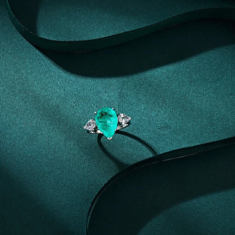 Olivenorma Paraiba Tourmaline White Zircon Exquisite Ring