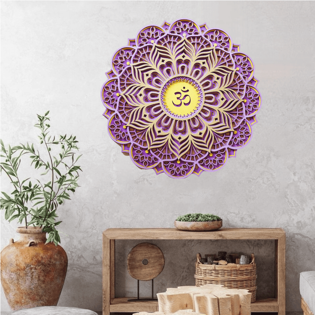 Olivenorma Purple Pink Om Hamsa Chakra 3D Carving Wall Decor