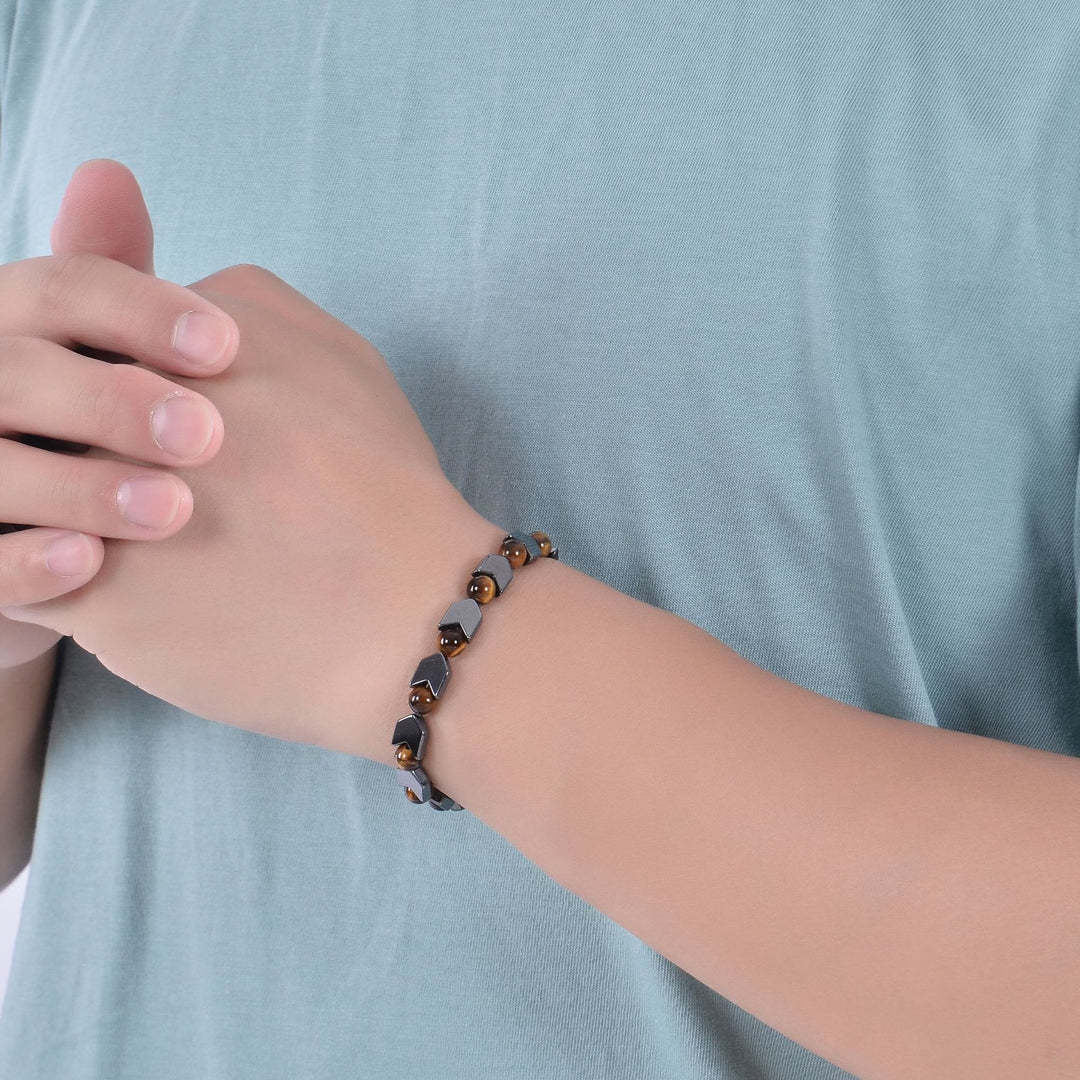 Olivenorma Arrow Hematite Tiger Eye Beaded Men Bracelet