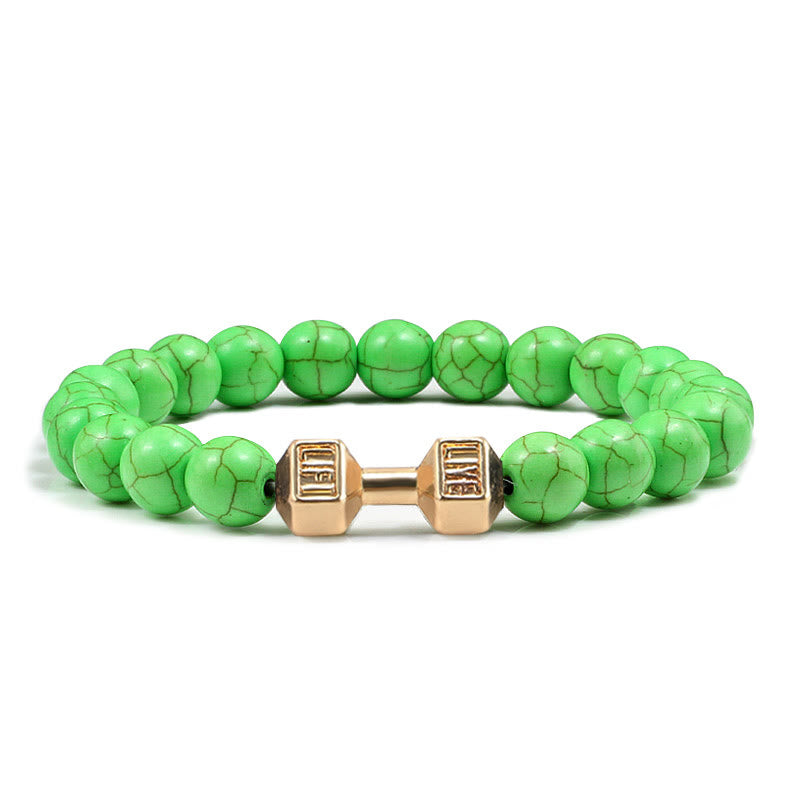 Olivenorma "Live Life" Dumbbells Natural Stone Beads Bracelet - Light Green Turquoise - Golden Barbell - 21cm - image 27