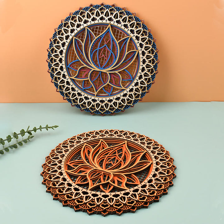 Olivenorma Lotus Mandala Wooden 3D Engraving Wall Decor